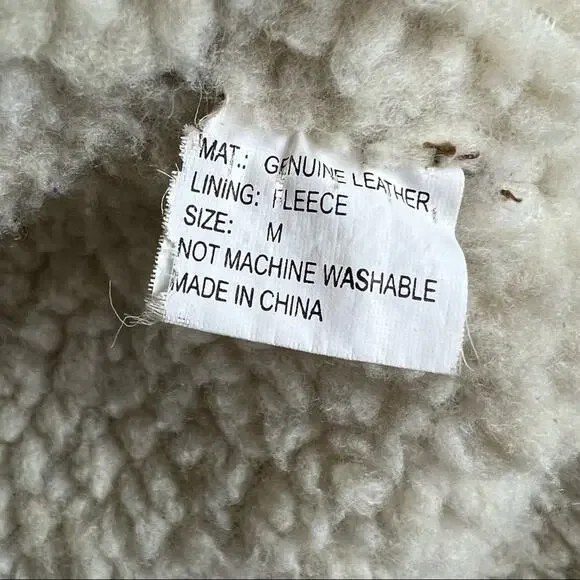 Retro Patchwork Leather Jacket Faux Sherpa Lined Medium - Picture 8 of 14